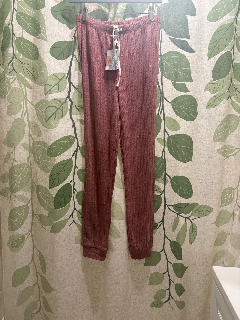 Blu Pepper Ribbed Drawstring Joggers - Mauve